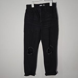 Old Navy Sz 4 Black Extra High Rise Straight Jeans with Knee Rips
